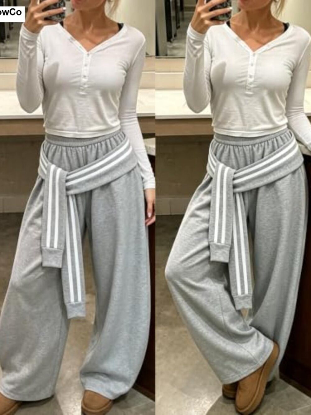 Women's Wide Leg Sweatpants High Waisted Barrel Baggy Tie Waist Cotton Blend - Picture 4 of 6
